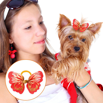 Janinka 36 Pieces Dog Hair Bows with Rubber Bands Butterfly Small Dog Knotted Bows Flower Pearls Elastic Hair Ties Bands for Pets Puppy Cats Grooming Accessories (Fresh Color)