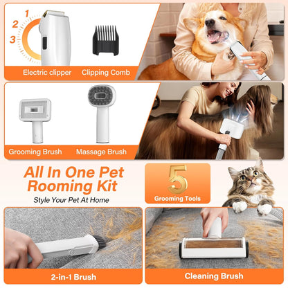 Dog Grooming Kit, 12000Pa Strong Pet Grooming Vacuum for Shedding with 5 Pet Grooming Tools for Dogs and Cats,1.5L Large Capacity, Black