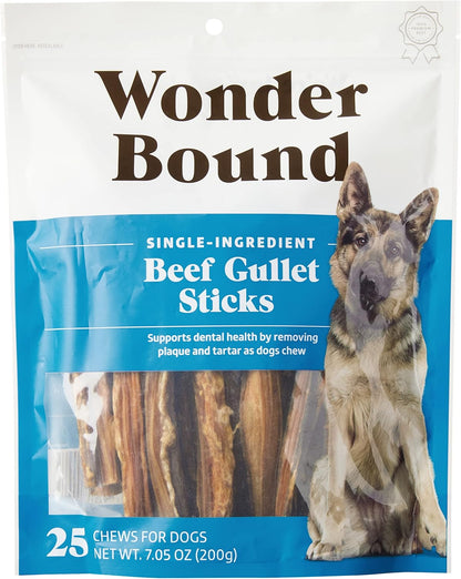 Amazon Brand - Wonder Bound Beef Gullet Sticks Dog Treats, 5-6 Inch, Pack of 25, Highly Digestible, Minimally Processed, 7.05 Ounce, 25 Count (Pack of 1)