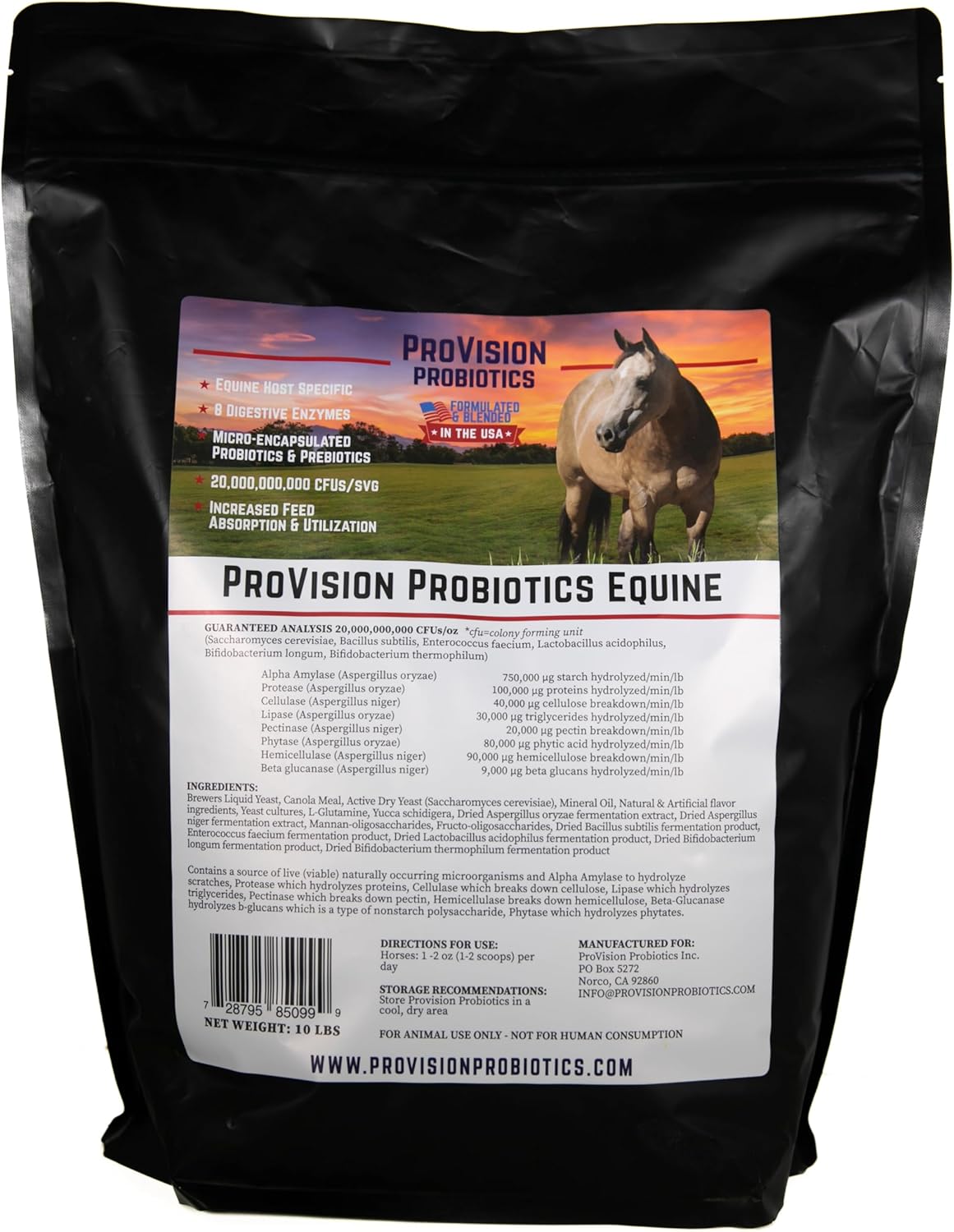 Digestive Aid for Horses - 10 lb Bag (160 Servings @ 61¢/Serving) - Probiotics, Prebiotics, and Digestive Enzymes for Gut Health, Nutrient Absorbtion & Performance