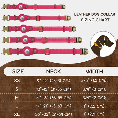 Reflective Leather Dog Collar with AirTag Holder - Soft Apple Airtag Dog Collar with Metal Buckle - Safety Cotton Pet Collars for Dogs Small Large Dogs Puppy (Pink, XS, 9"-12")