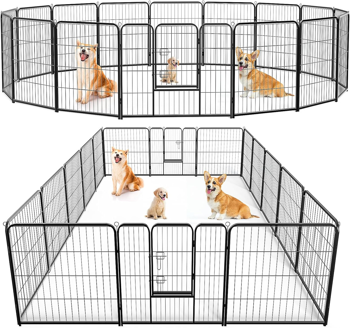 40" 16-Panel Dog Playpen, Metal Exercise Pen with Door for Indoor Outdoor, Heavy Duty Pet Fence for Puppy Small Medium Large Dogs, Rabbits, Camping Yard Garden