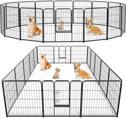 40" 16-Panel Dog Playpen, Metal Exercise Pen with Door for Indoor Outdoor, Heavy Duty Pet Fence for Puppy Small Medium Large Dogs, Rabbits, Camping Yard Garden