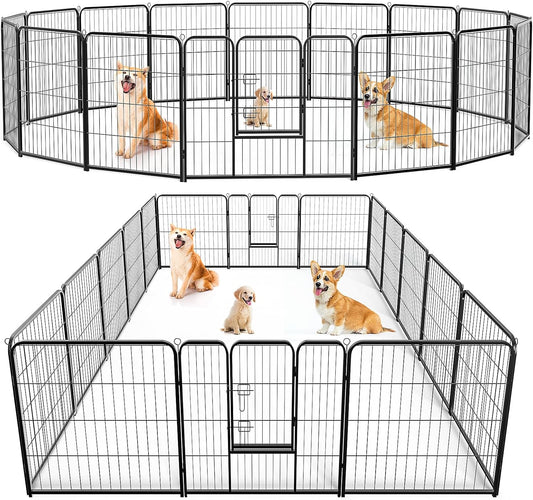 40" 16-Panel Dog Playpen, Metal Exercise Pen with Door for Indoor Outdoor, Heavy Duty Pet Fence for Puppy Small Medium Large Dogs, Rabbits, Camping Yard Garden