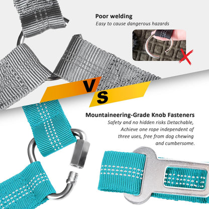 Removable Dog Seat Belt Harness for Car, 3 in 1 Pet Dog Car Seatbelt Leash, Retractable Restraint Secures to Vehicle Headrest & Adjustable Reflective Bungee Dog Seatbelt Tether, Blue and Black