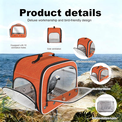 halinfer Large Bird Carrier Cage, Portable Bird Carrying Bag with Metal Tray and Grate to Transport Medium and Large Birds Like African Grey, Long Tail Cockatiel and Parrot