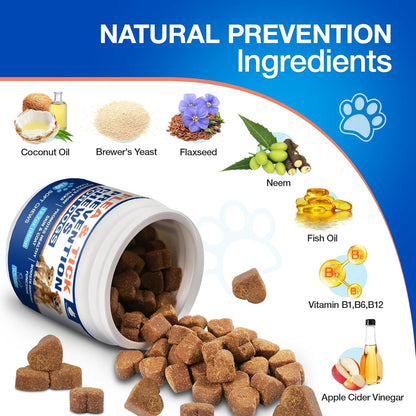 Flea and Tick Prevention for Dogs Chewables, Natural Dog Flea and Tick Treatment, Oral Flea Pills for Dogs Puppy, Skin & Coat Support Supplement