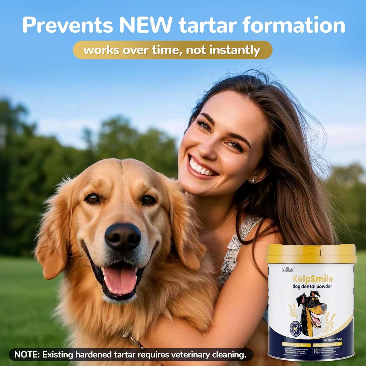 Natural Dental Powder for Dogs, Dog Breath Freshener Teeth Cleaning Powder Plaque Off Tartar Remover Bad Breath for Cats with Herbal Blend Probiotics, 10.56oz (60 Scoops)