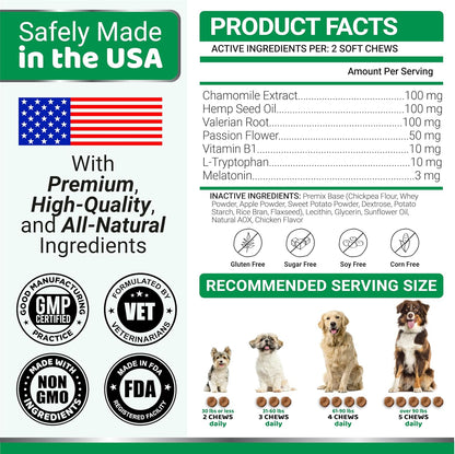 Hemp Calming Chews for Dogs - 240 Treats - Advanced Dog Calming Chews - Anxiety Relief Supplement Treats with Melatonin - Sleep Aid for Separation, Barking, Stress, Hip and Joint Support Made in USA