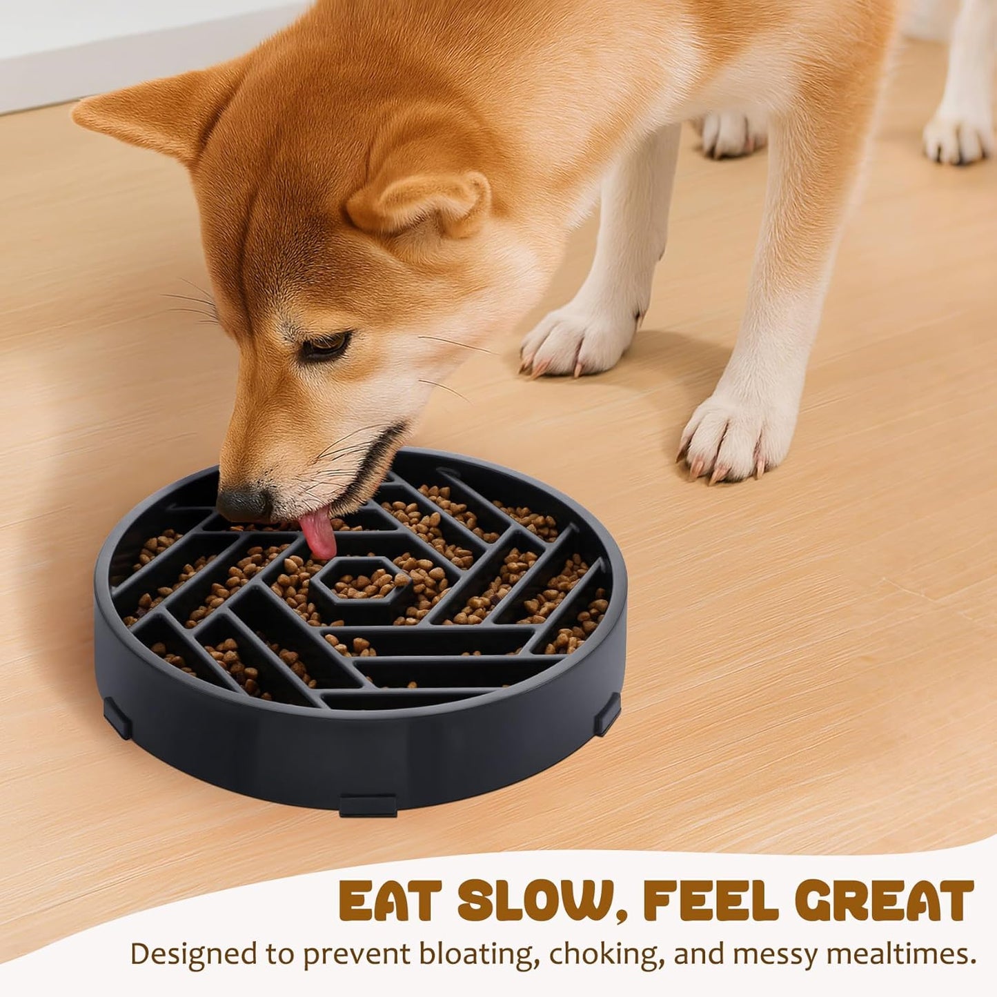 WHIPPY Slow Feeder Dog Bowl, Puzzle Maze Design to Slow Down Eating, 3-Cup Capacity, Anti-Gulping Food Bowl for Medium & Large Dogs,Black
