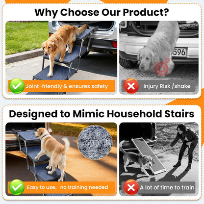 Dog Stairs for Car, 60''x 20'' Extra Wide Stairs for Large Dogs to 250 LBS, Portable Steps with Removable Non-Slip Surface, 4 Steps Foldable Dog Ramp for Car, SUV, High Bed/Couch