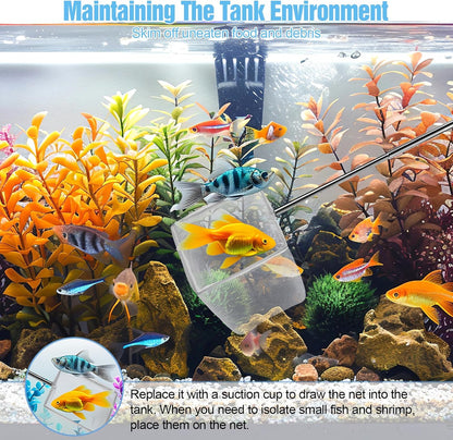 2 Pack Fish Tank Net 3 Inch Square Small Fish Net with Extendable Stainless Steel Handle Fine Mesh Shrimp Nets for Aquarium Tank Pond Bettas Debris Skimming