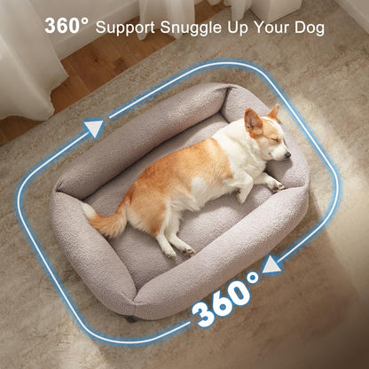 FURTIME Washable Dog Bed Large Sized Dogs, Washable Comfy Fluffy Large Dog Bed, Removable Zipper Cover Machine Wash, Soft Orthopedic Bed Durable Pet Cuddler with Anti-Slip Bottom, 36"x27"x8", Grey