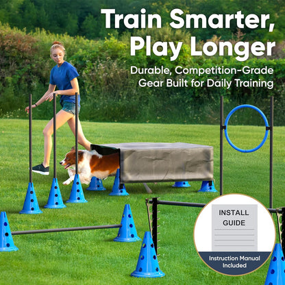 Dog Agility Course Backyard Set Complete Dog Agility Equipment with Cones, Carry Bag, Tunnels for Dogs, Jump Ring - Pet Training Playground, Dogs Obstacle Course Backyard for Indoor Outdoor