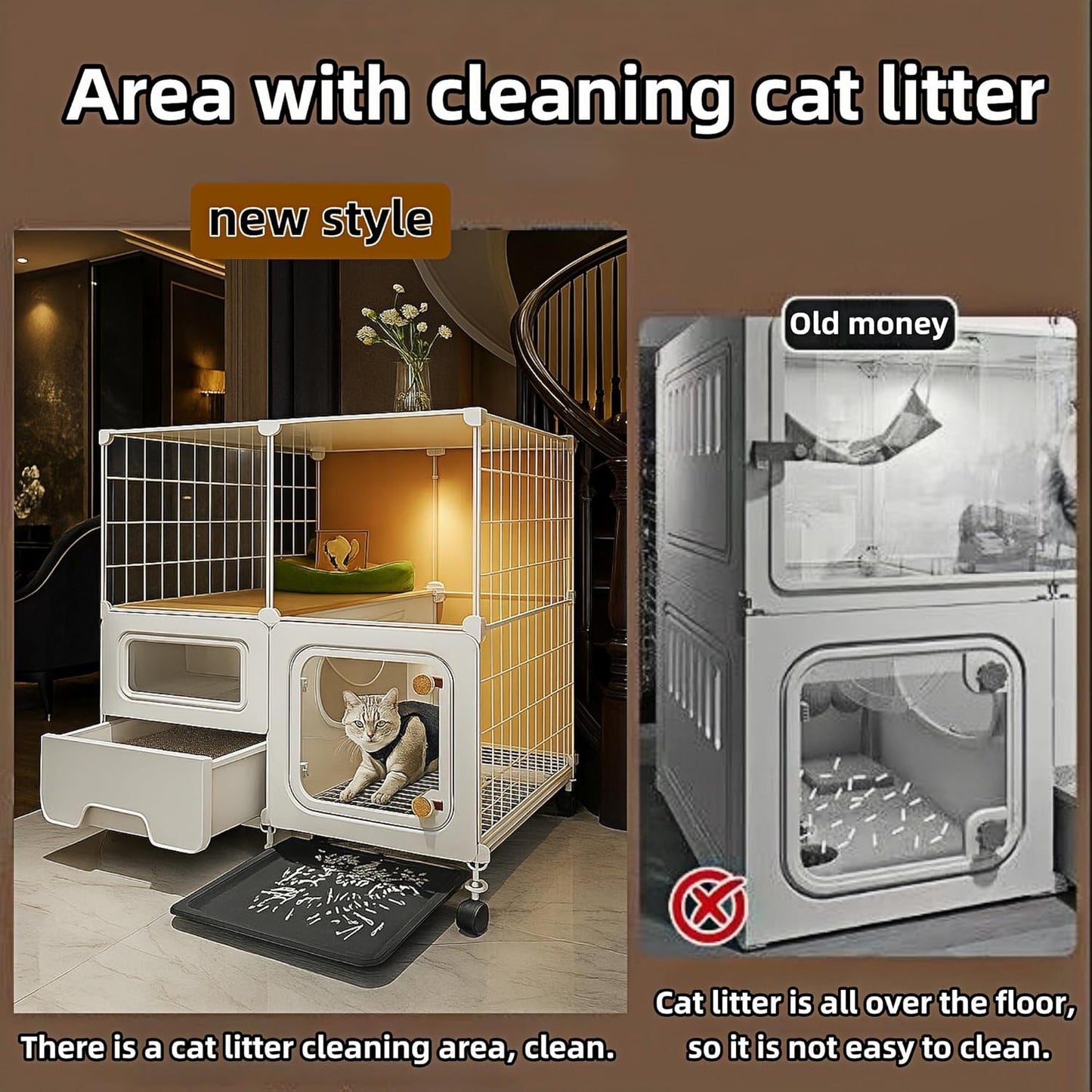 cat cage Indoor with Litter Box, Complimentary Cat Bed, Bowl,Cleaning Three Piece Set,Large cat Enclosure, Cat House with Wheels Outdoor，Small Animal cat Kennel (41.8″(L) x18.1″(W) x46.1″(H))