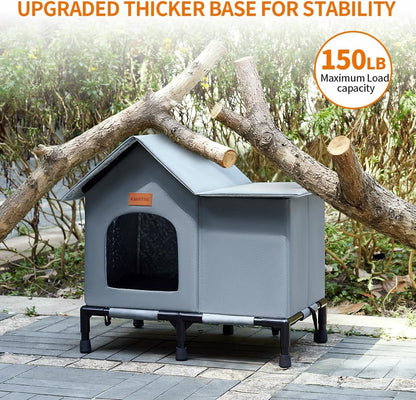 Insulated Outdoor Cat House Weatherproof Winter Feral Cat Shelter Elevated Bottom Self-Warming Predator-Proof Design for Stray & Indoor Cats (Grey, Large)