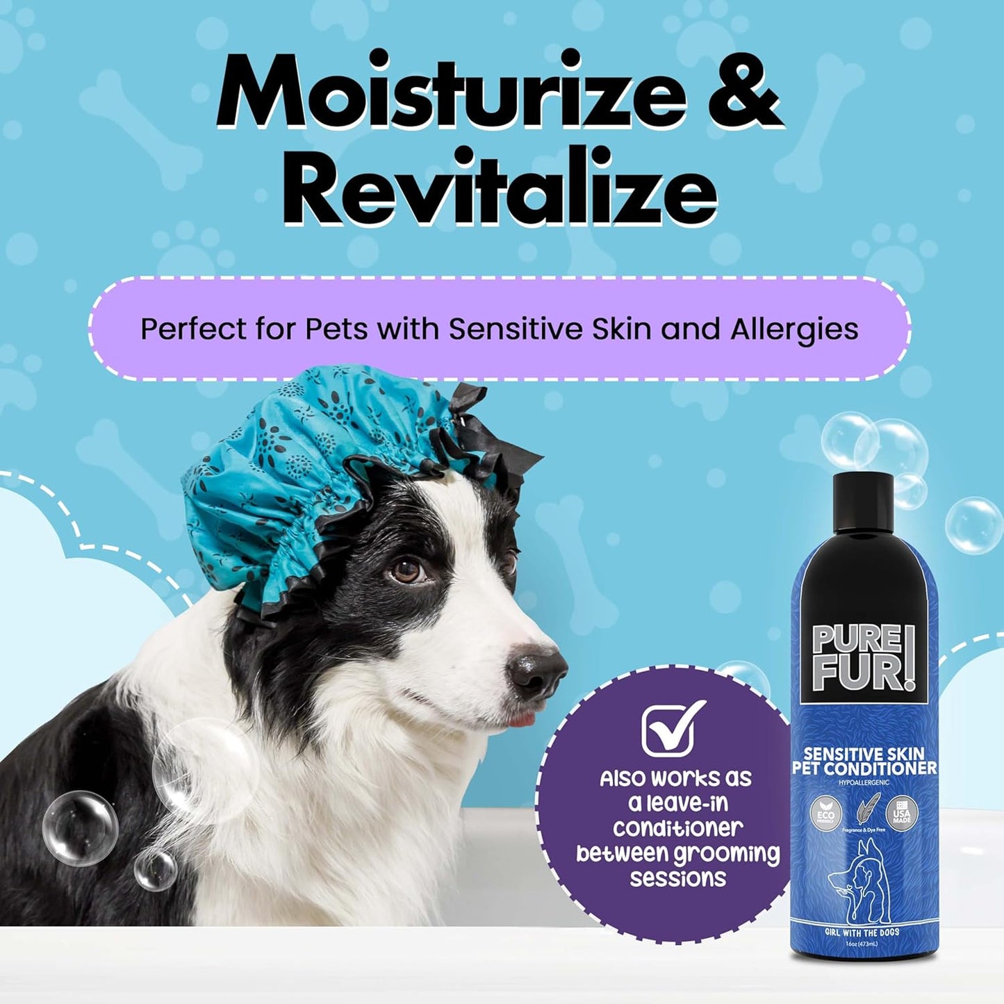 Girl With the Dogs Pure Fur! Sensitive Skin Pet Grooming Bundle - Made in USA - Dog Shampoo & Conditioner (16 oz Each) + Sprayer Nozzle
