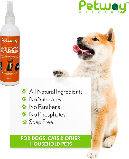 PETWAY Petcare Dog Anti-Static Detangler Spray –Dematting Spray for Dogs, Cats and Horses, Pet Detangling Anti-Static Spray, Free of Phosphates, Parabens & Enzymes – Tangle Remover - 8.45 Oz