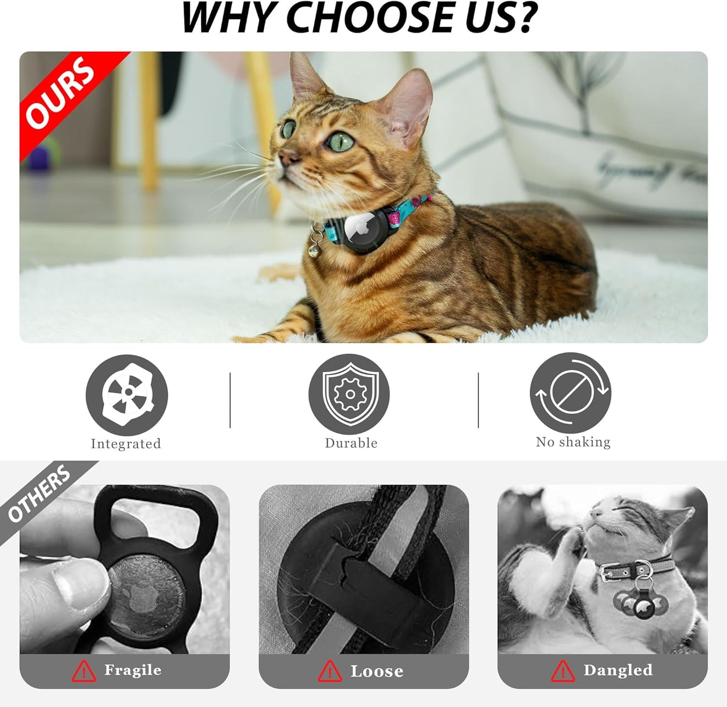 azuza AirTag Cat Collar Breakaway, Integrated Cat Collar with Air Tag Holder Safety Lightweight GPS Tracker Holder for Cats, Rose, Cats (9"-13")