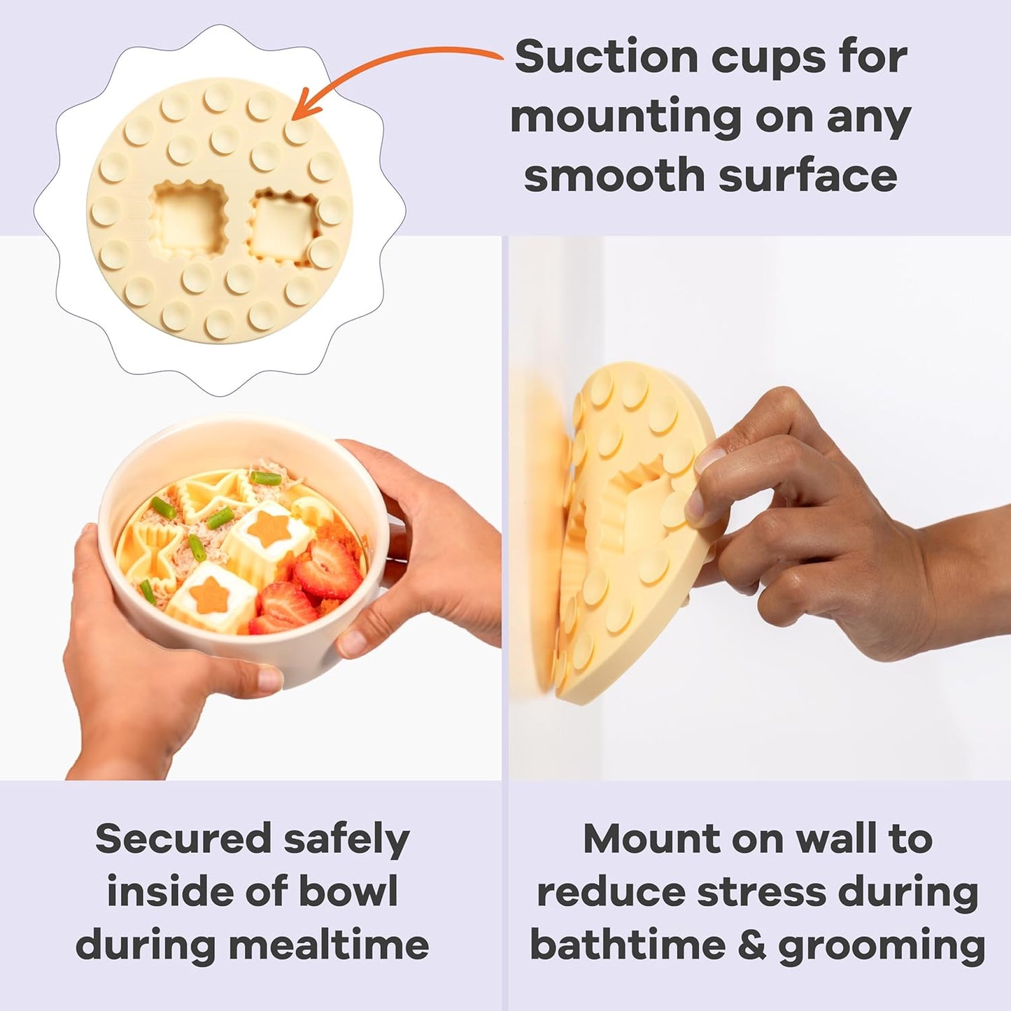 Awoo Snackaroni - Silicone Slow Feeder for Dog Bowls Over 5.5-Inches - Non-Slip, Wet and Dry Food-Compatible Pet Dish with Suction Cups - Extends Mealtime for Fast Eaters - Dishwasher Safe (Yellow)