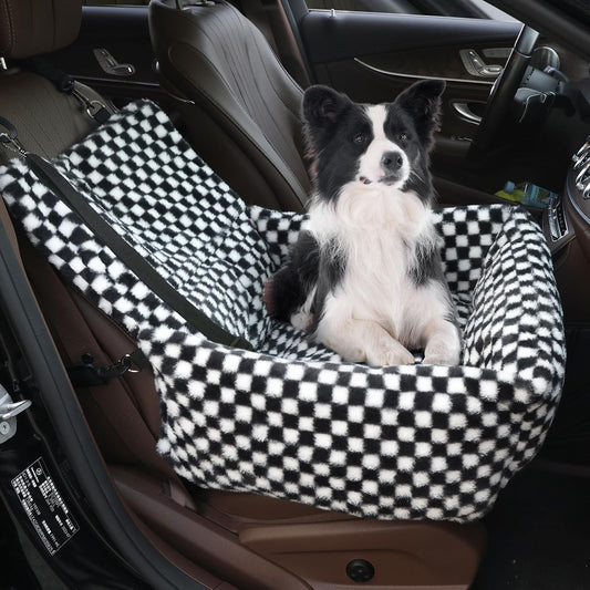 Dog Car Seat for Small Dogs,Medium Dog Car Bed with Detachable Washable Cover,Pet Puppy Booster Cars Seats with Safety Belt Up to 30 lbs(Grid Black)