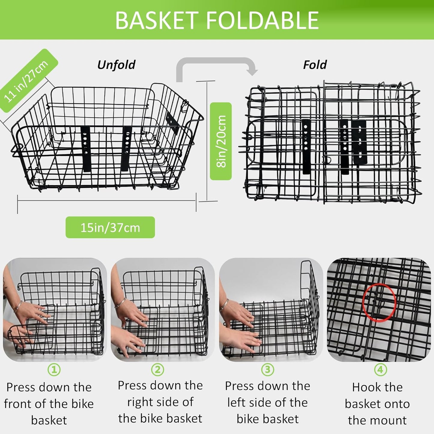 Bike Basket Suit for Front/Rear/Side of Bicycle with Removable Liner Bag, Dog Bike Basket Carrier for Travel, Large Size Basket More Storage, Ebike Accessoriest for Pets, Fruit & Grocery