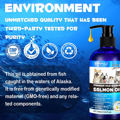 Omega 3 Fish Oil for Dogs -8.8 FL.OZ Salmon Oil for Dogs & Cats - Dog Fish Oil Supplement - Omega 3 Fish Oil for Pet Skin and Coat, Shedding, EPA + DHA, golden