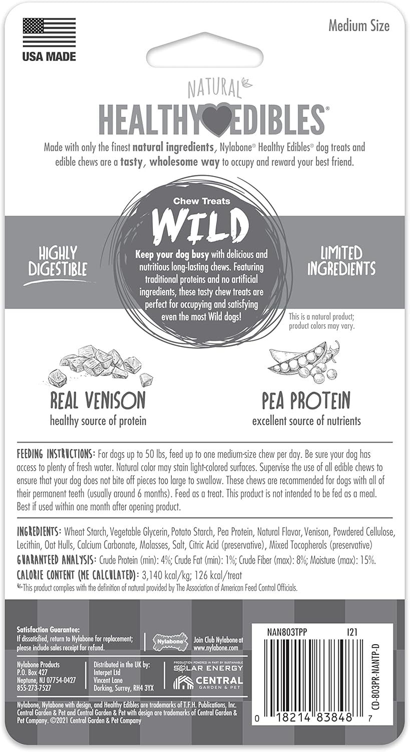 Nylabone Healthy Edibles WILD Natural Dog Chew Treats for Large Dogs, Long Lasting Dog Healthy Chew Antler Bone Made in USA, Venison Flavor, For Dogs Up to 50 lbs. (2 Count)