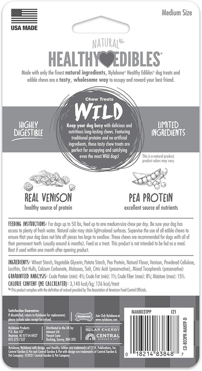 Nylabone Healthy Edibles WILD Natural Dog Chew Treats for Large Dogs, Long Lasting Dog Healthy Chew Antler Bone Made in USA, Venison Flavor, For Dogs Up to 50 lbs. (2 Count)