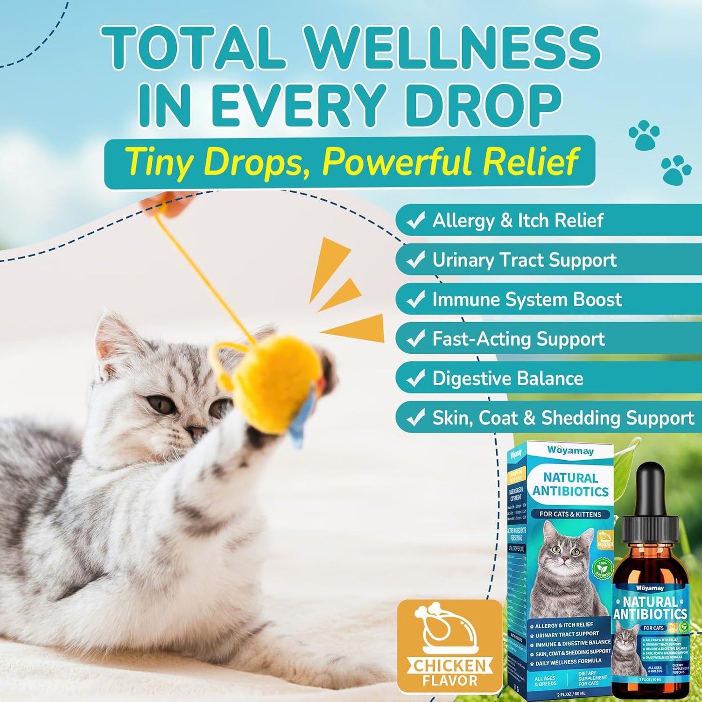 Antibiotics for Cats, Natural Antibiotic for Allergy Relief, Urinary Tract Health, Itch Relief & Digestion Care, Cat Allergy Relief for Cats, Cat Immune Support Supplement, 4 Fl Oz