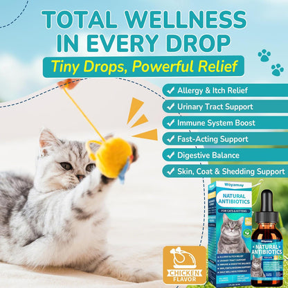 Antibiotics for Cats, Natural Antibiotic for Allergy Relief, Urinary Tract Health, Itch Relief & Digestion Care, Cat Allergy Relief for Cats, Cat Immune Support Supplement, 2 Fl Oz