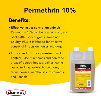 DURVET 2253432 Permethrin - EC 10 Percent - Concentrate - 32 Ounces