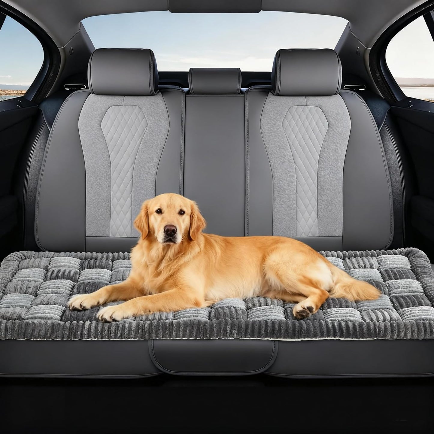 Dog Bed for Car Back Seat, Non-Slip Flannel Pet Travel Mat for Cars SUVs Trucks, Soft Thickened Pet Car Seat Cover Protector, Easy to Clean Portable Dog Blanket for Car Travel (23.6"x51.2", Gray)