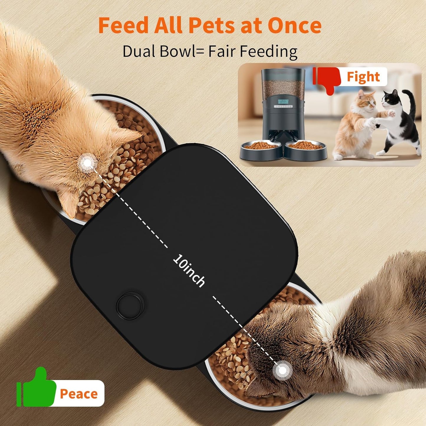 HoneyGuaridan Automatic Cat Feeder with 2.4G/5G WiFi,3.5L Cat Food Dispenser with APP Control – Includes 2 Stainless Steel Bowls & 2 Slow Feeder Anti-Choking Bowls, Four Anti-Slip Feet Black