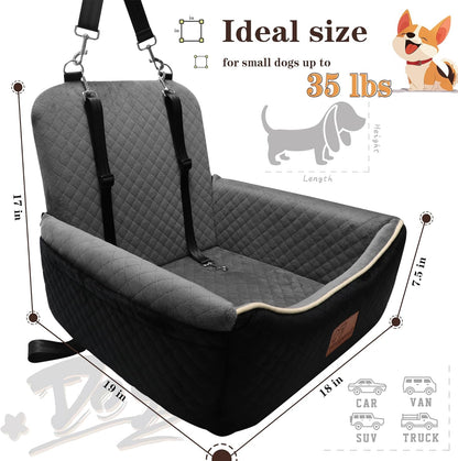 Dog Car Seat Bed 2 in 1 for Small/Medium Dogs up to 35 lbs,Adjustable Safety Leashes,Memory Foam with Soft Fabric Pets Travel Car Bed,Easily Installed in Front and Back seat,Removable and Washable.