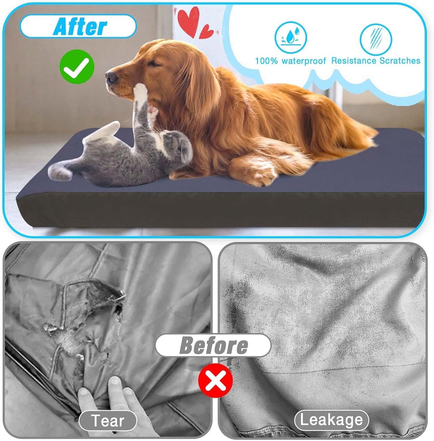 Dog Bed Covers Replacement Washable 100% Waterproof Dog Bed Sheets, Soft & Noiseless Pet Bed Cover, 2 Pack, 44" x 35" Blue