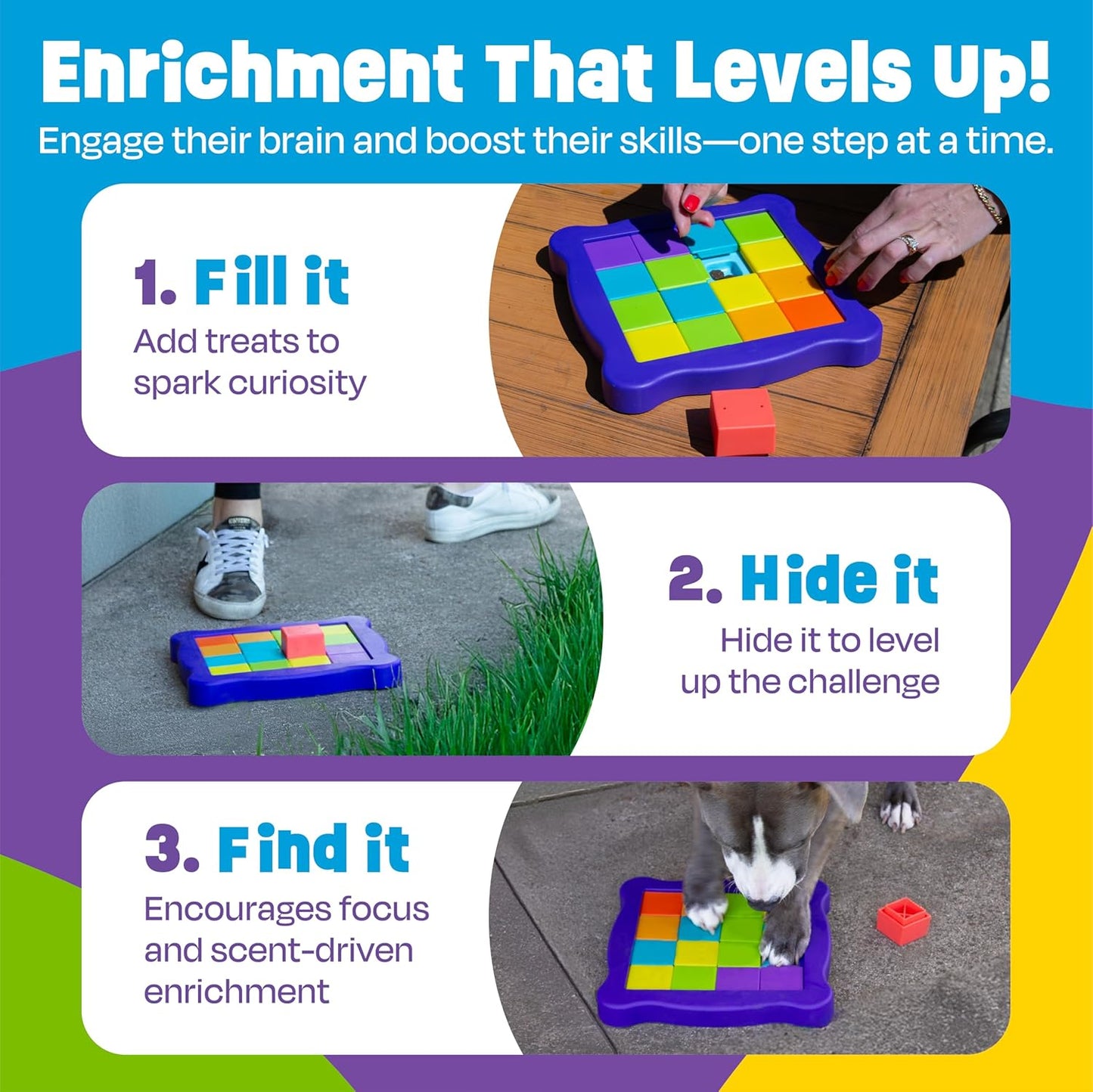 Brightkins Pup Pixel Treat Puzzle, Outdoor Puzzle Board, Enrichment Interactive Dog Toys, Dog Birthday, Slow Feeder Bowls, Puppy Teething and Chewing, Stimulating Automatic Feeder