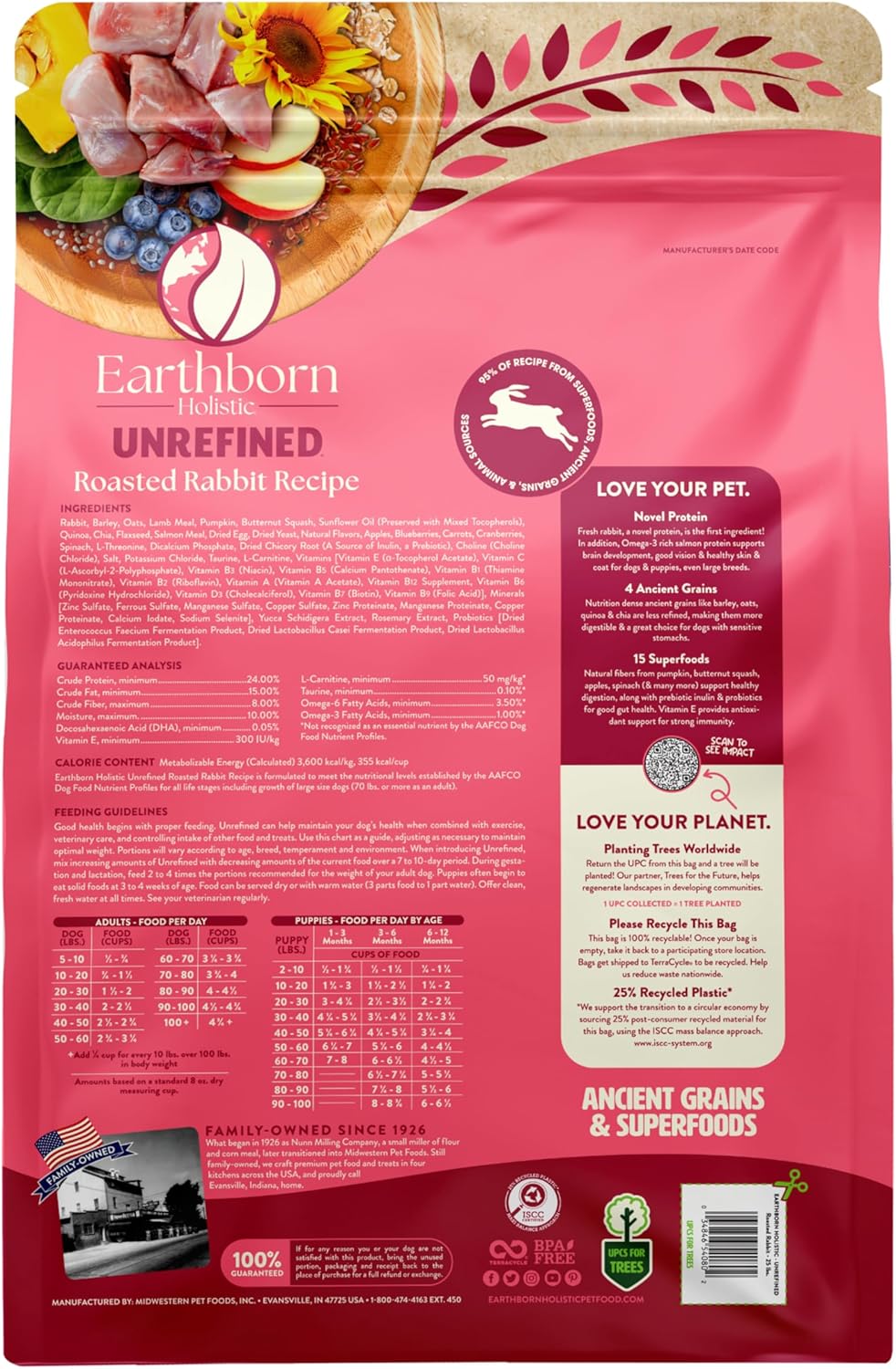 Earthborn Holistic Unrefined Roasted Rabbit 25 lb. Ancient Grains & Superfoods Dry Dog Food