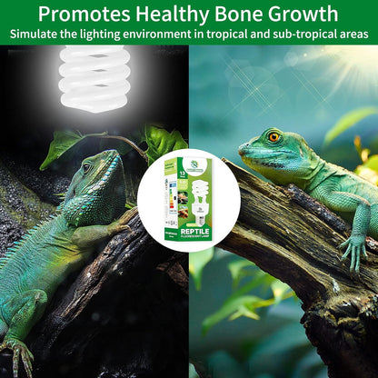 UVB Reptile Light 5.0, 13W Tropical and Sub-Tropical UVA UVB Bulb for Reptiles, Tropical Terrarium Compact Fluorescent Lamp, Reptile UVB Light Bulb for Chameleons, Iguanas and Turtles