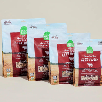 Open Farm, Freeze Dried Raw Dog Food, Morsels with 95% Meat, Organs & Bone, Organic Produce & Superfoods, Complete Meal or Freeze Dried Dog Food Topper, Grass-Fed Beef Recipe, 13.5oz Bag