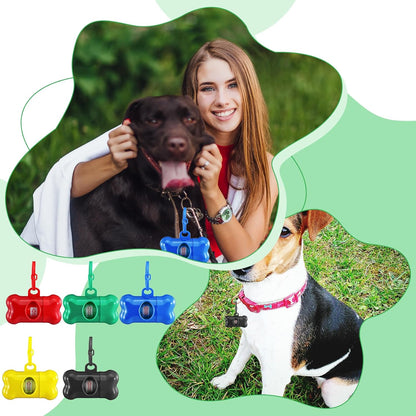 50 Pcs Bone Shape Dog Poop Bag Dispenser with Leash Hook Plastic Leak Proof Pet Waste Bag Holder for Walking Hiking Camping, 5 Colors