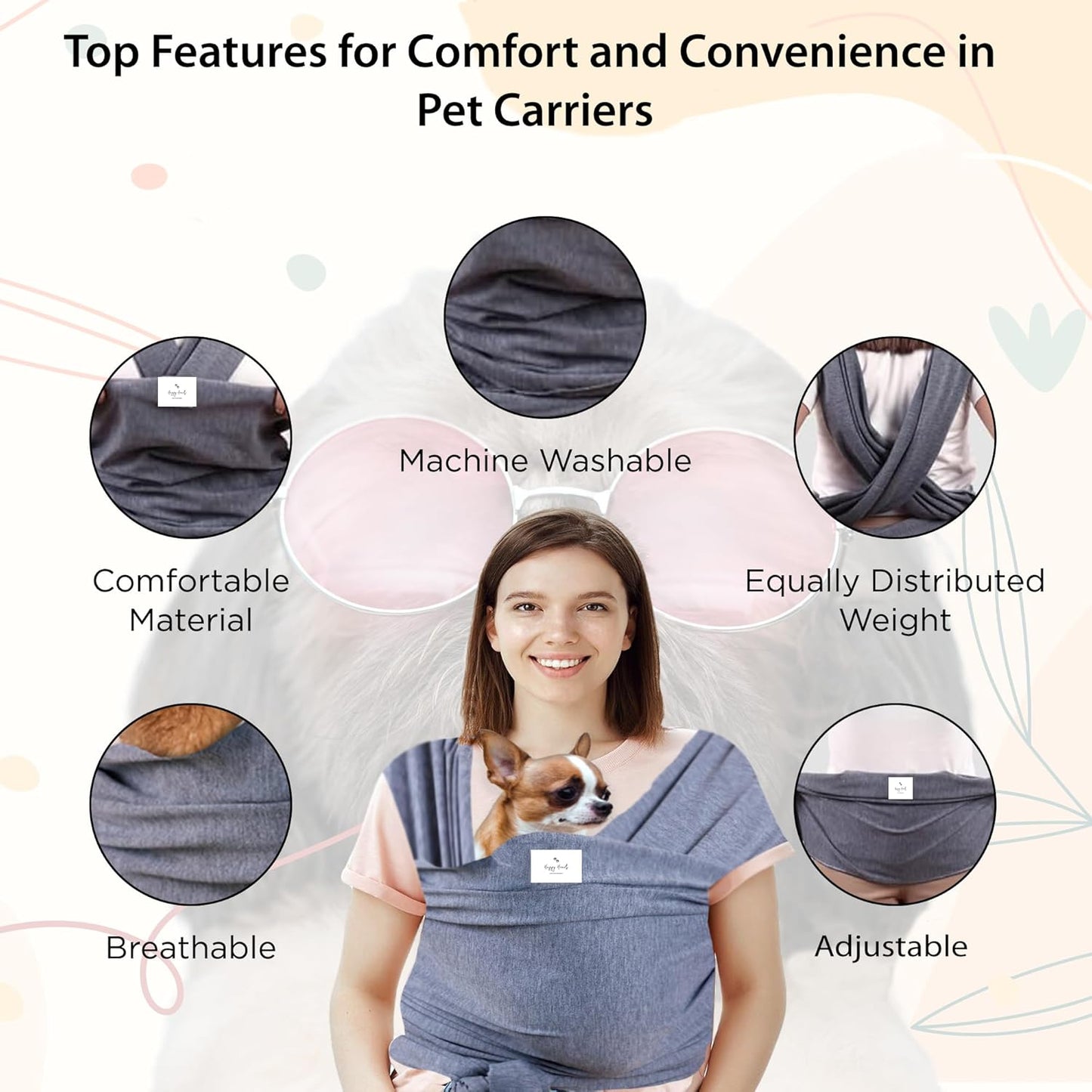 Sling Carrier for Small Dogs and Cats, Cat Carrier Pouch, Puppy Sling, Dog Chest Wrap, Cat Wraps, Comfortable, Weight-Distributing Pet Sling, Travel and Daily Use (Black)- Olsalv (Pink)