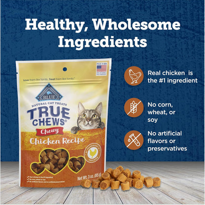 Blue Buffalo True Chews Natural Chewy Cat Treats, Made in the USA, Chicken Recipe, 3-oz Resealable Bag