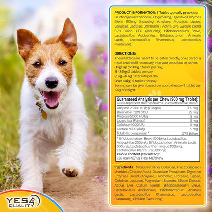 Dog Probiotics - Prebiotic & Probiotic Chews for Dogs - May Support Immunity, Digestive & Gut Health, Diarrhea, Flatulence Relief & Upset Stomach - 120 Chicken Flavored Tablets