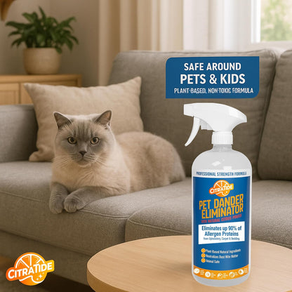 Dander Eliminator Spray – Plant-Based Pet Allergy & Dander Remover – Breaks Down Pet Dander, Dust Mites & Odors Naturally – Safe for Bedding, Furniture & Carpets – USA Made 32oz