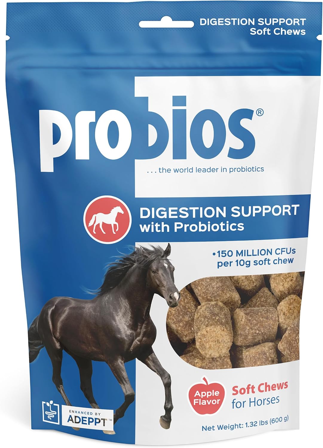 Probios for Horses Soft Chews, Daily Probiotic Supplement for Gut Health, Digestion & Immune Support, Horse Supplies, Apple Flavor, 1.32 lbs (600 Grams)