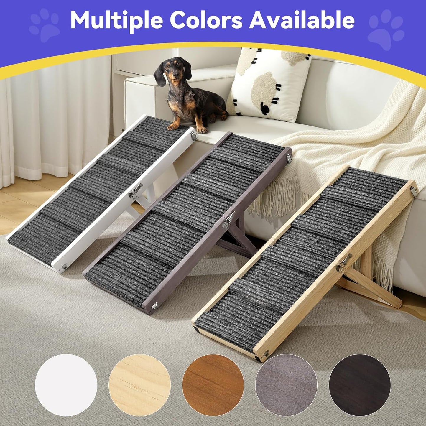 2025 Upgraded Dog Ramp for Couch, Foldable Small Dog Ramp for Low Bed, 4 Adjustable Height from 13'' to 21", Portable Stable Pet Step with Non-Slip Pad, Pet Ramps Use for Couch Stairs, Grey Purple