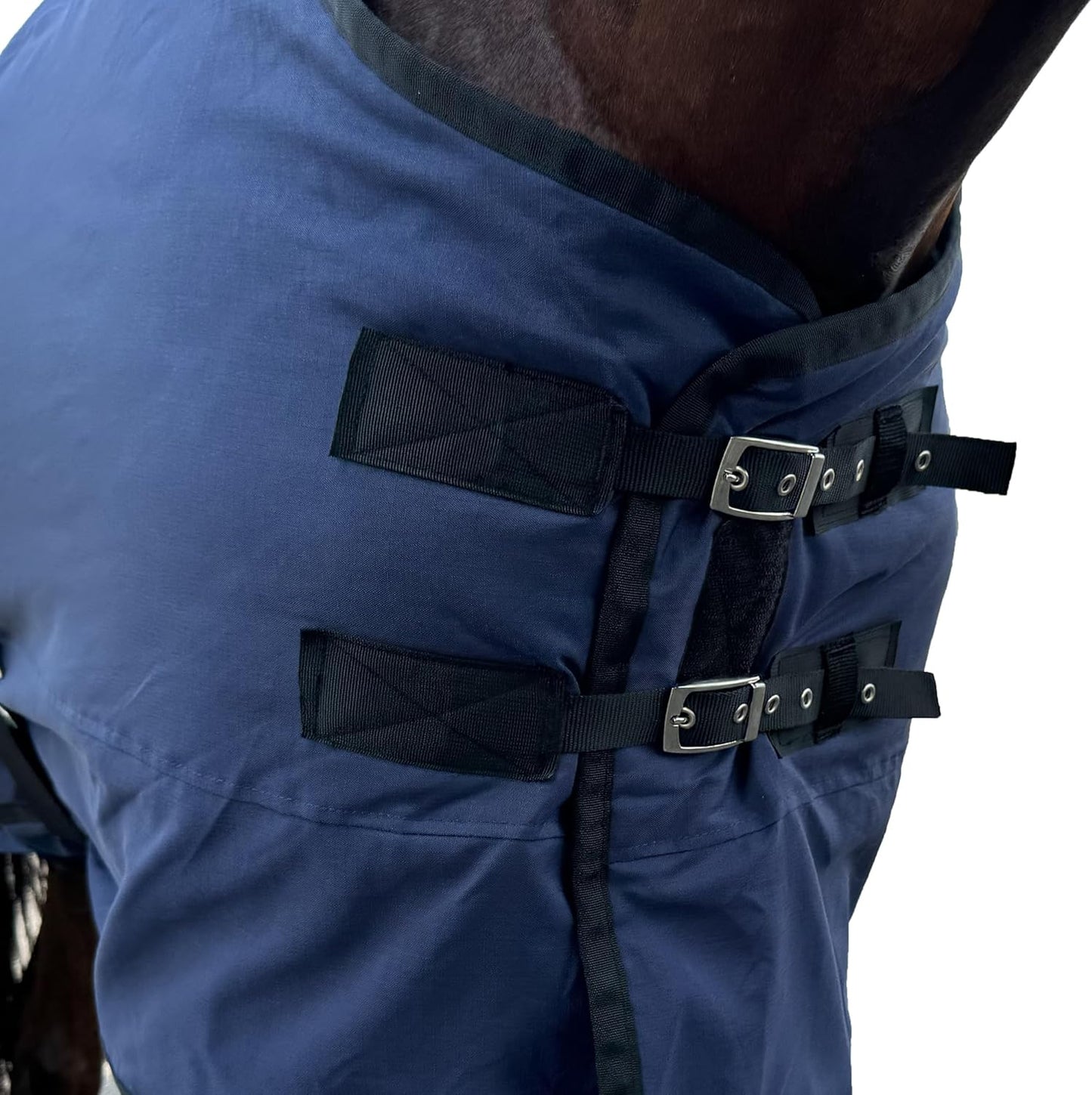 Waterproof Horse Turnout Blanket - Medium Weight Winter Blanket (220g Fill) with Detachable Neck Cover - Blue - 72 in