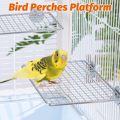 BNOSDM Wooden Bird Tunnel Parrot Swing Toys Natural Hanging Nest and 2 Pack Bird Perch Platform Stainless Steel Parrot Perches for Parakeets, Budgies, Conures, Cockatiels, Lovebirds