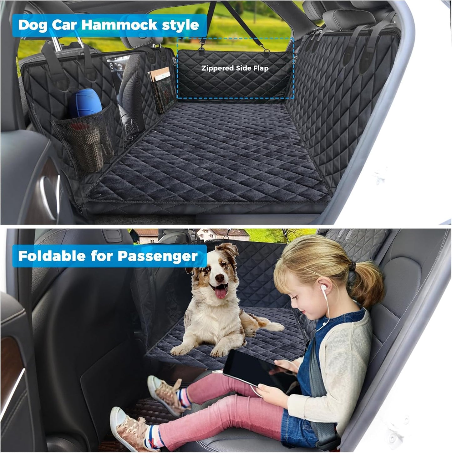 URPOWER Dogs Back Seat Extender with Non-Slip Blanket - Hard Bottom Dog Car Seat Cover & Removable Dog Bed Mat, Waterproof Dogs Hammock for Car, SUV & Small Truck, Pet Backseat Protector Holds 400lbs